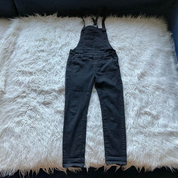 Free People Denim Overalls Skinny‎ Ankle Eclipse Black Wash Boho - Picture 1 of 4